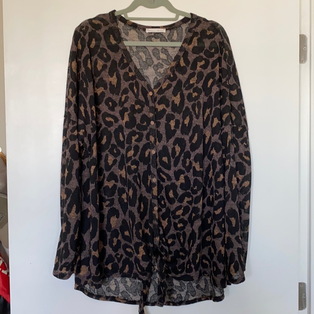 Never Worn Cheetah Print Tie Front Sweater